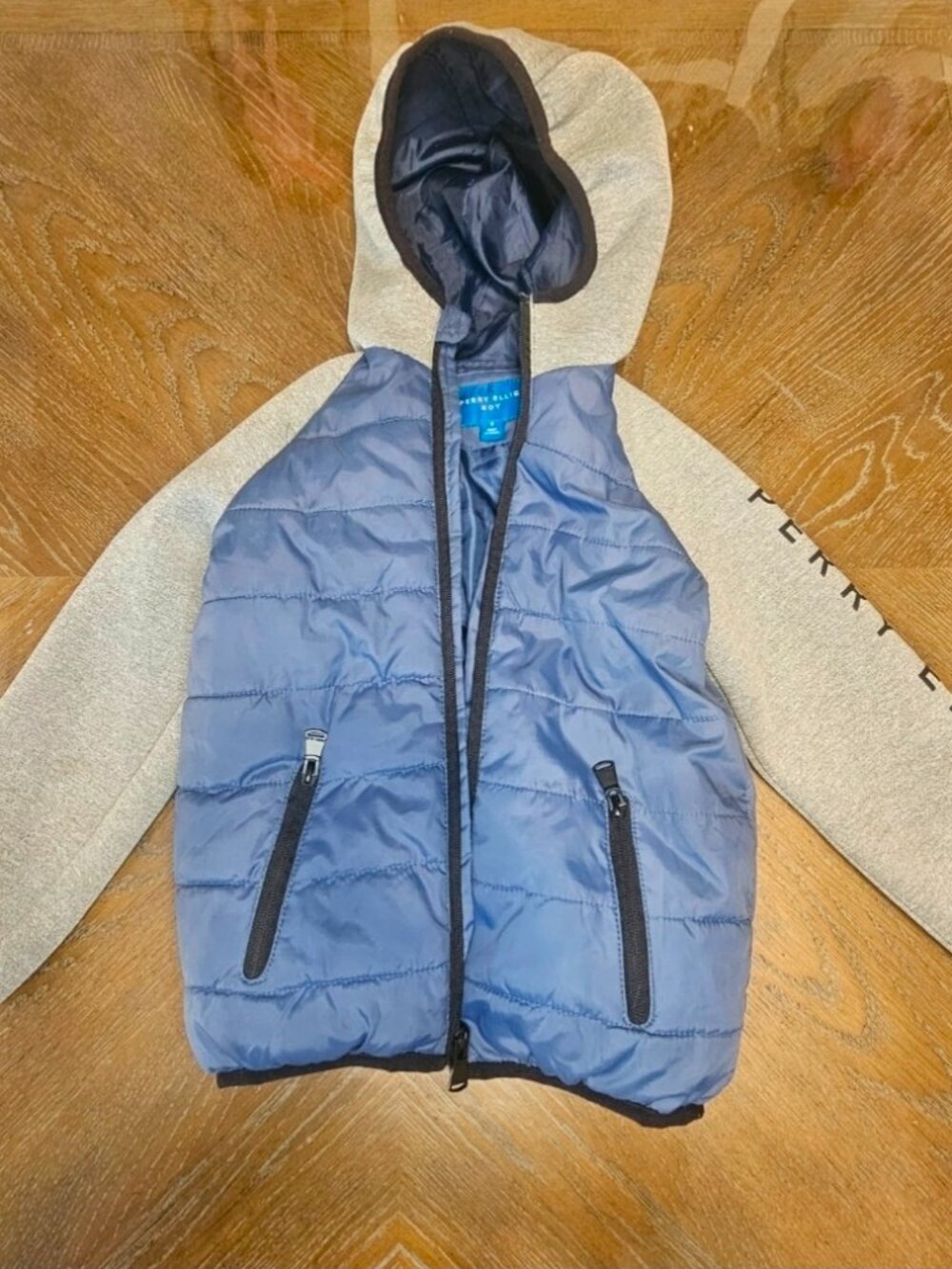 Perry Ellis Boys Hybrid Puffer Hoodie Jacket - Blue / Heather Grey